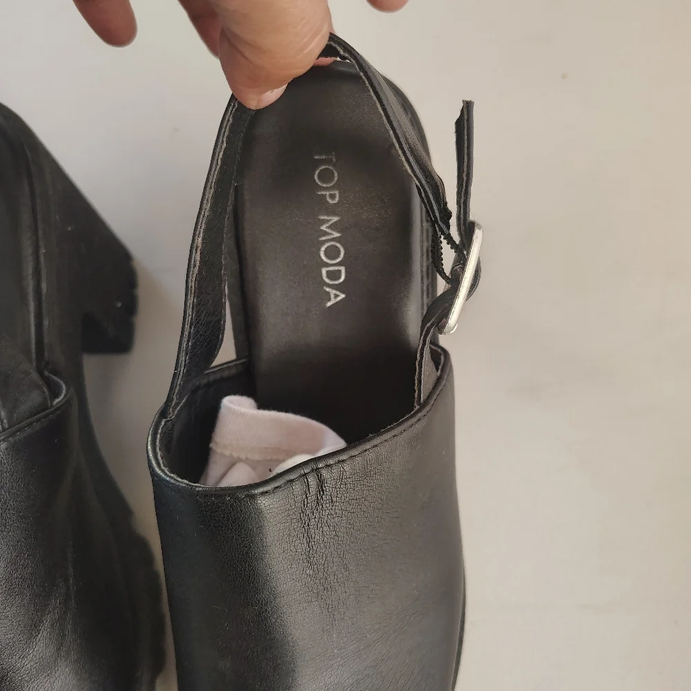 TOP Moda Black Chunky Heel Mules - Picture 3 of 7